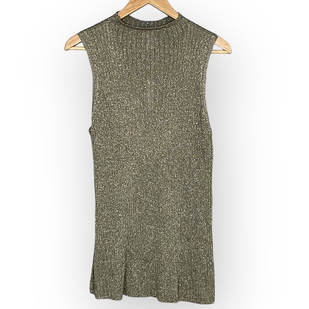 Chicos Womens Metallic Ribbed High Neck Sweater Size 2 Lightweight Holiday Party